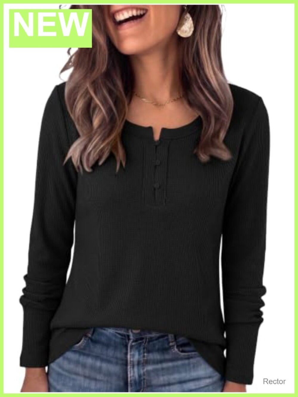 Waffle Knit Henley Long Sleeve V Neck Button Up Pullover Top Slim Fit